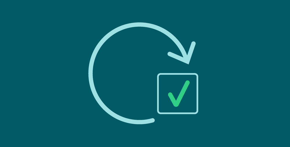 grafisk symbol, cirkel med pil och en bock