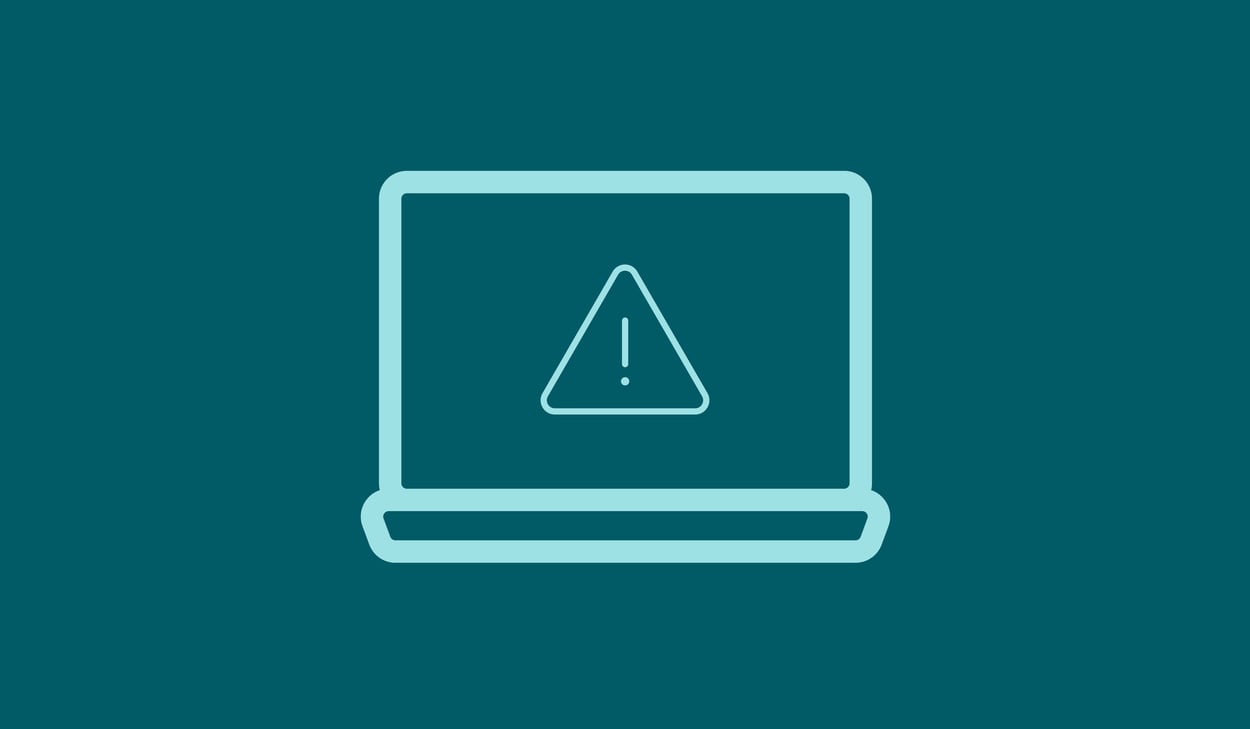 Illustration med dator, varningstriangel